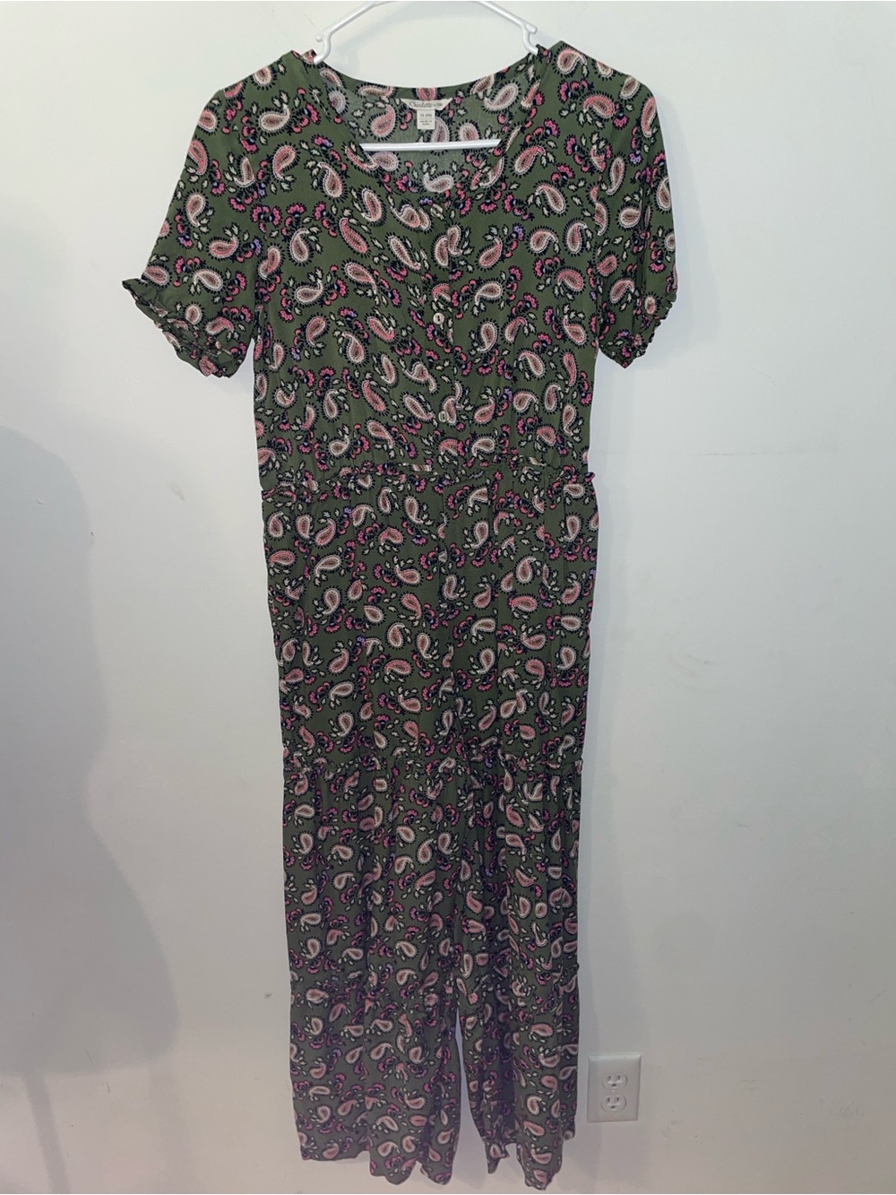 Charlotte by Cato Teen Girls Olive Green Paisley Short-Sleeve Jumpsuit Size XL